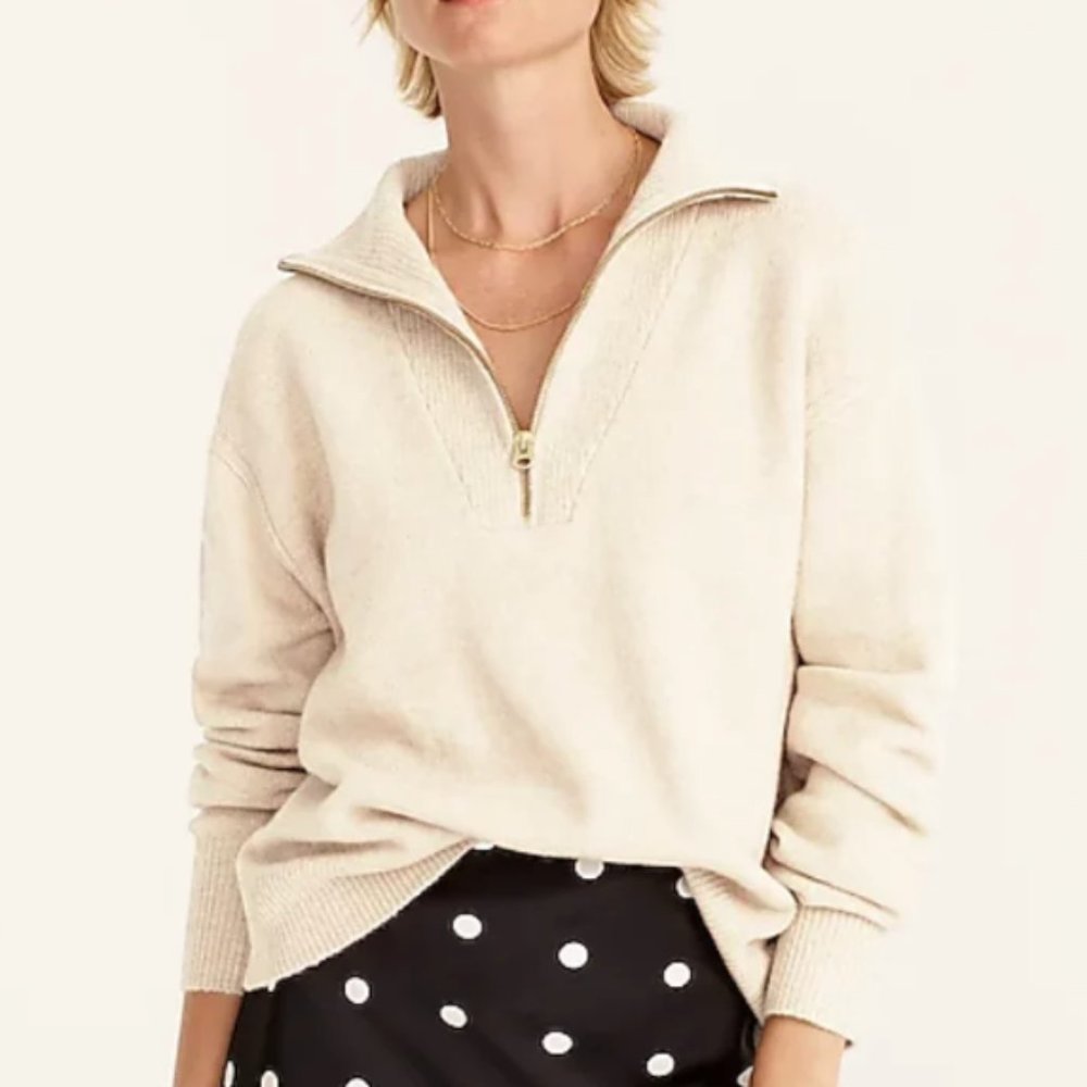 J.Crew Relaxed Half-zip Stretched Sweater XS Cream - Picture 1 of 7